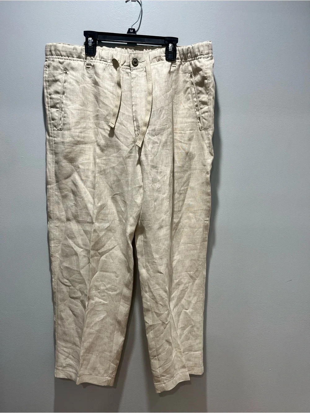 Tasso Elba Island Women's 100% Linen Pants Size L Beige Drawstring Beach  Boho